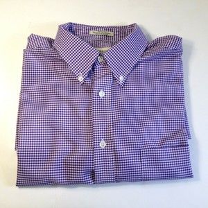 Haggar Casual Button Down Long Sleeve Dress Shirt Check Stripes Size 16.5 34/35